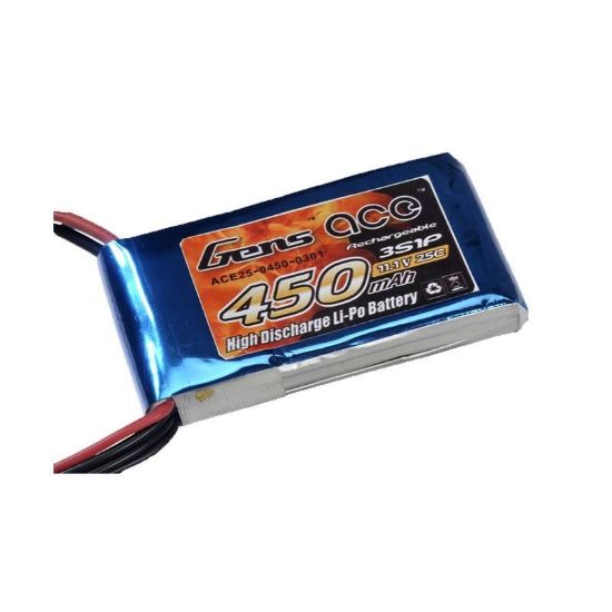Picture of Gens ace 450mAh 11.1V 25C 3S1P Lipo Battery Pack with JST