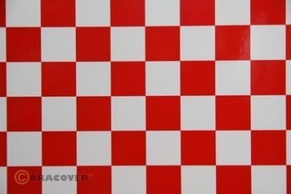 Picture of Oracover  43-010-023-002 iron-on film - width: 60 cm - length: 2 m White - Red Checkers