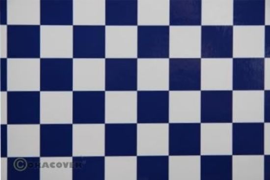 Picture of Oracover  43-010-052-002 iron-on film - width: 60 cm - length: 2 m White - Dark Blue Checkers