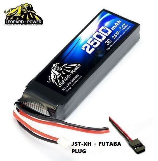 Picture of Leopard Power 2s 7.4v 2500mah 3c Lipo Receiver Battery with Futaba Plug