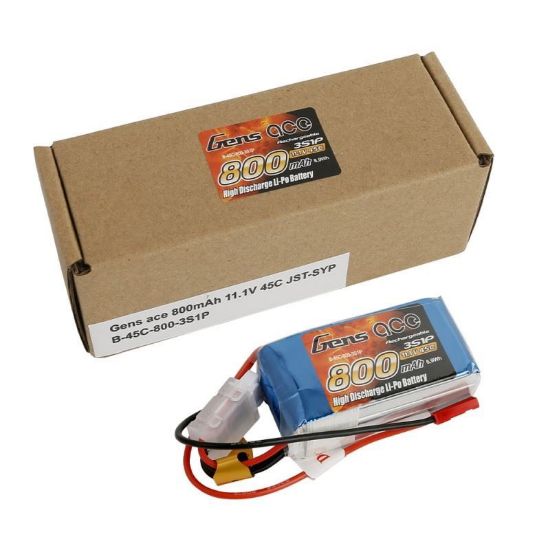 Picture of Gens Ace GA0800-3S45-JST 800mAh, 3S 11.1v Lipo Battery, JST Plug