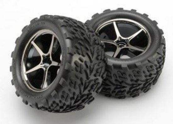 Picture of Traxxas 7174A Tires and wheels, assembled, glued (Gemini black chrome wheels, Talon tires, foam inserts) (2)