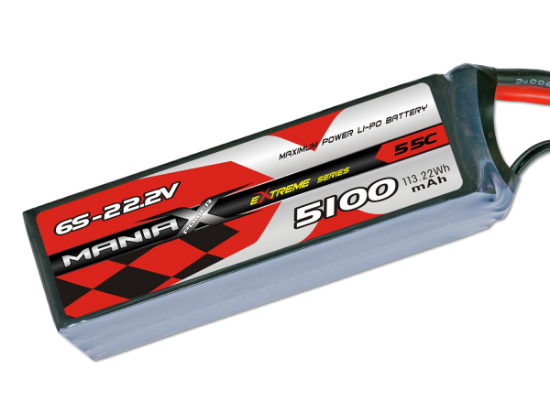 Picture of ManiaX Power MX-5100-6S-55-XT90 6S 22.2V 5100mAh 55C Lipo Battery Pack XT90 
