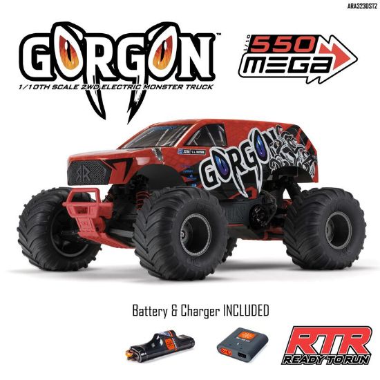 Picture of Arrma ARA3230ST2 1/10 GORGON 4X2 MEGA 550 Brushed Monster Truck RTR with Battery & Charger, Red 