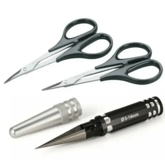 Picture of VG RC Hobby VGYZE007A Aluminium Body Reamer 0-14mm, Scissors (Straight) & Scissors (Curved) Set