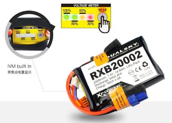 Picture of Dual Sky DSB-31459 RXB20002 2000mah 2S 7.4v 20C LiPo Receiver RX Battery with Servo and XT60 Connector With Battery Percentage Indicator (IMV)