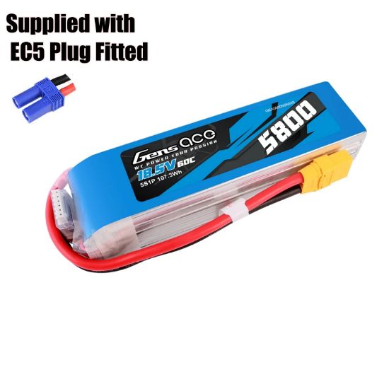 Picture of Gens Ace GA5800-5S60-EC5 5800mAh 60C 18.5V 5S1P Lipo Battery Pack with EC5 Plug 669g Suitable for F3A