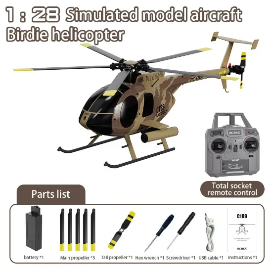 Picture of RC ERA C189-C MD500 Bird 1:28 Gyro Stabilization RC Helicopter -RTF - Camouflage- Optical Flow Positioning and Altitude Hold  