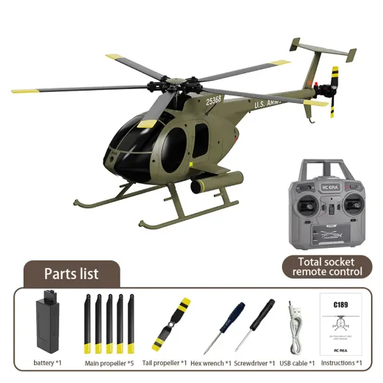 Picture of RC ERA C189-AG MD500 Bird 1:28 Gyro Stabilization RC Helicopter -RTF - Army Green- Optical Flow Positioning and Altitude Hold