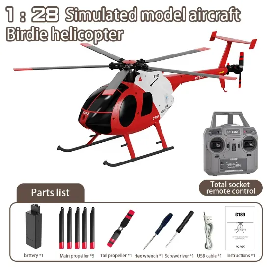 Picture of RC ERA C189-R MD500 Bird 1:28 Gyro Stabilization RC Helicopter -RTF - Red- Optical Flow Positioning and Altitude Hold 